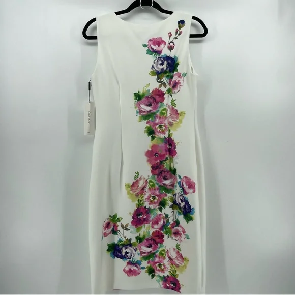 NEW Calvin Klein Sheath Dress White Floral Sleeveless 8 - Picture 7 of 12